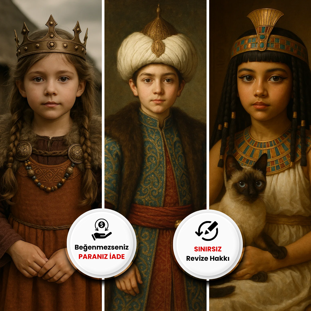 Çocuğunuz için Rönesans dönemi temalı kişiye özel Prens ve Prenses dijital tasarımı.