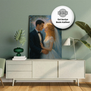 Peri masalı tarzında gelin ve damat için özel tasarlanmış dijital portre