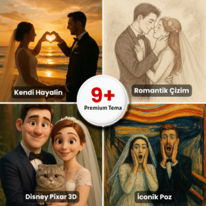 Sulu boya ile tasarlanmış gelin ve damat dijital portresi