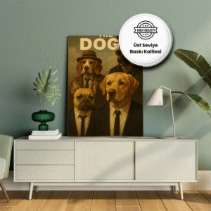 Labrador ve diğer köpeklerin yer aldığı “The Dog Father” film afişi tablosu