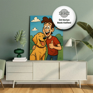 Kişiye özel karikatür tarzı evcil hayvan posteri – yüksek baskı kalitesiyle hazırlanmış özel tablo