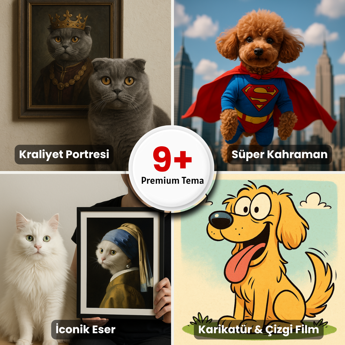 Evcil hayvanlar için 9’dan fazla temalı dijital portre örneği