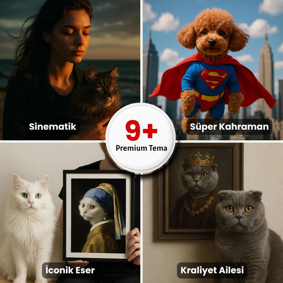 Evcil hayvanlar için 9’dan fazla kişiye özel dijital tema: sinematik, süper kahraman, ikonik eser, kraliyet portresi