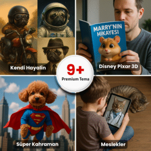 Disney tarzı, süper kahraman, meslek temalı ya da hayal gücüne dayalı özel evcil hayvan tasarımları