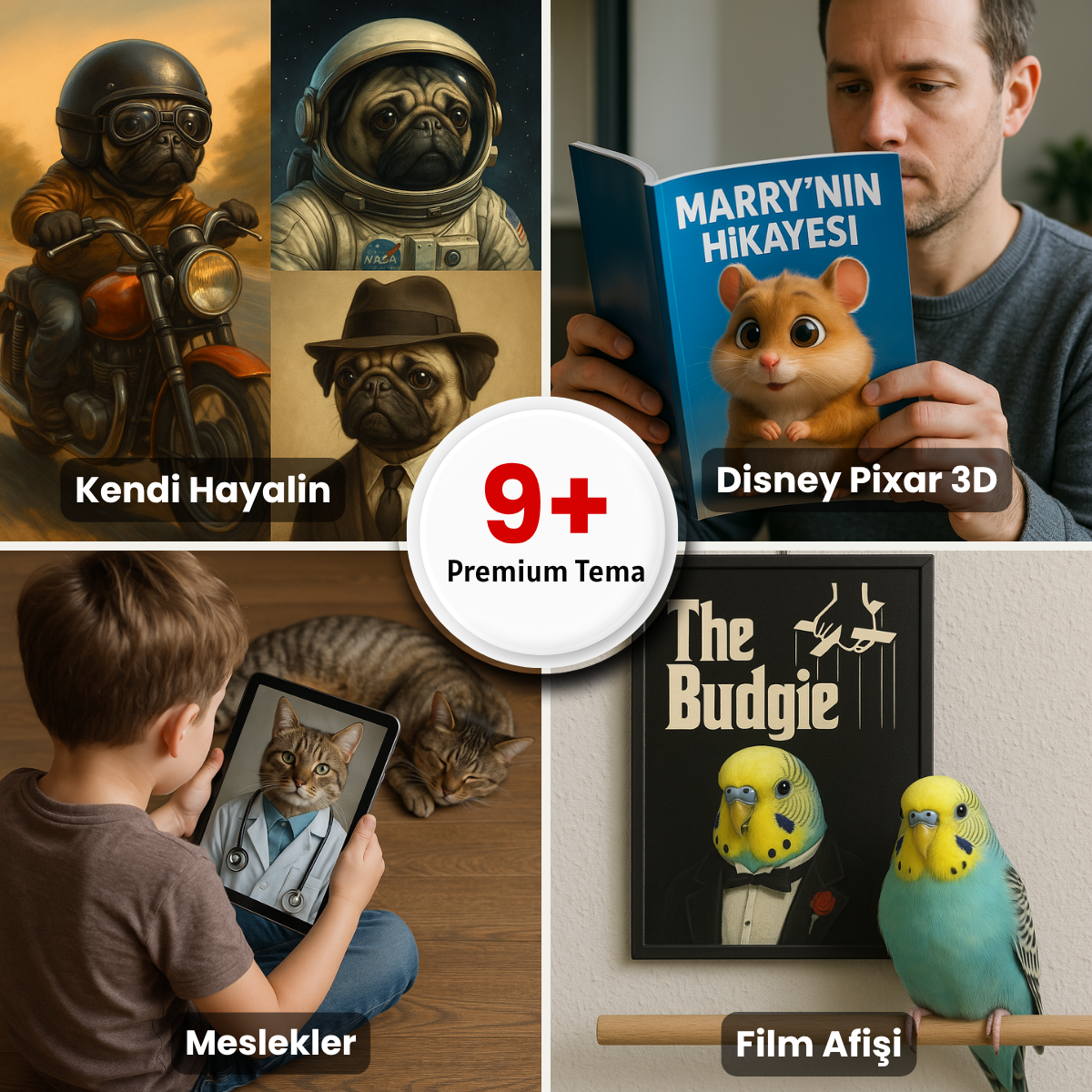 Evcil hayvanlar için kişiye özel dijital portre – 9 farklı tema seçeneğiyle yaratıcı tasarımlar